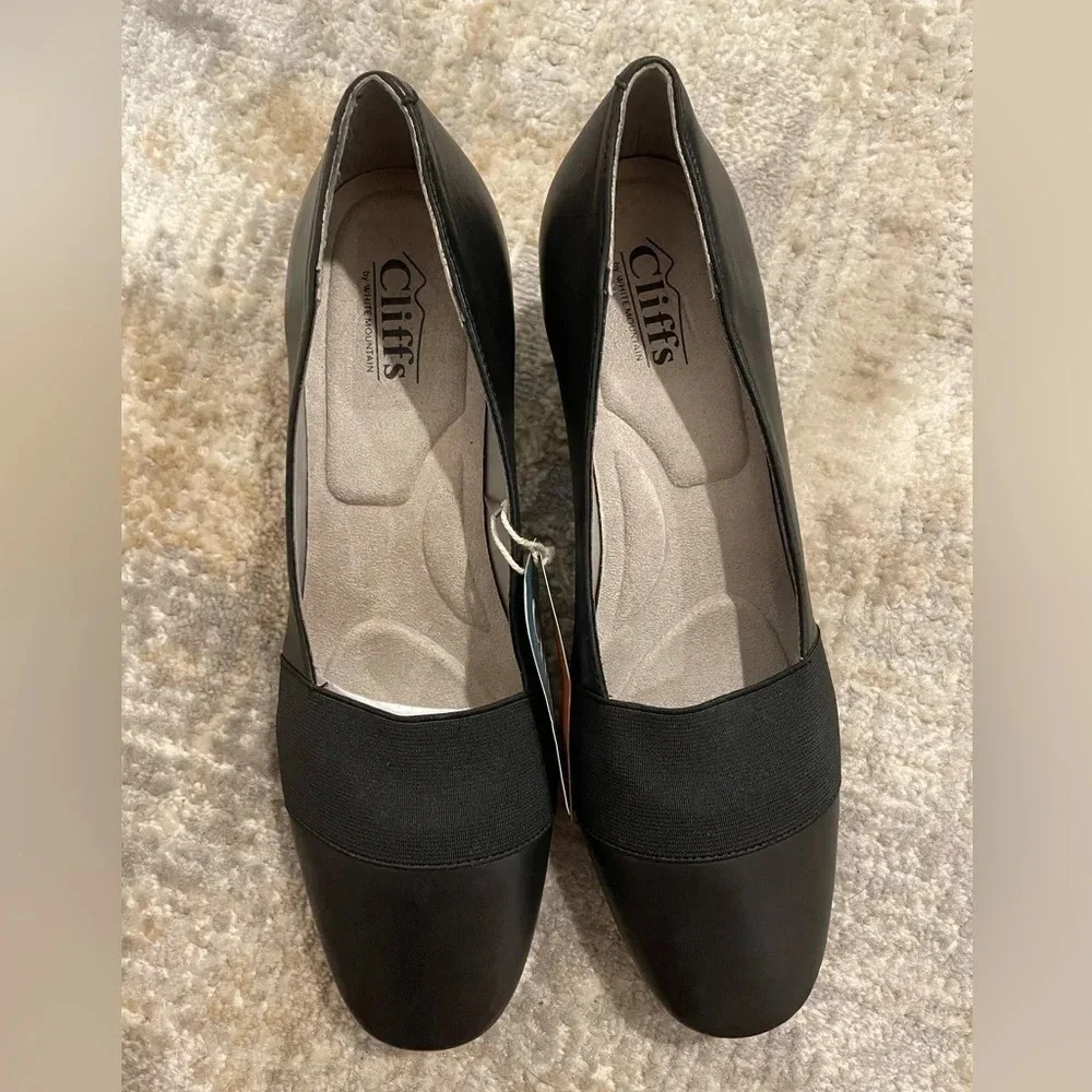 NWT Cliffs by White Mountain Leather Vivian Loafer Heel, Confort Sole Black Sz 9
